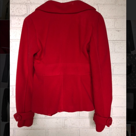 Red Fleece Pea Coat - Picture 2 of 3